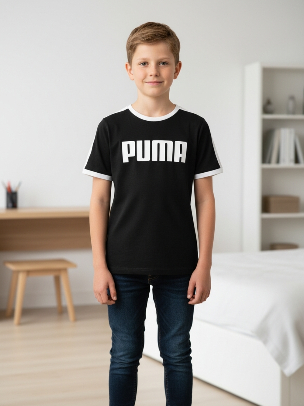 PUMA Black Logo Tee - Youth